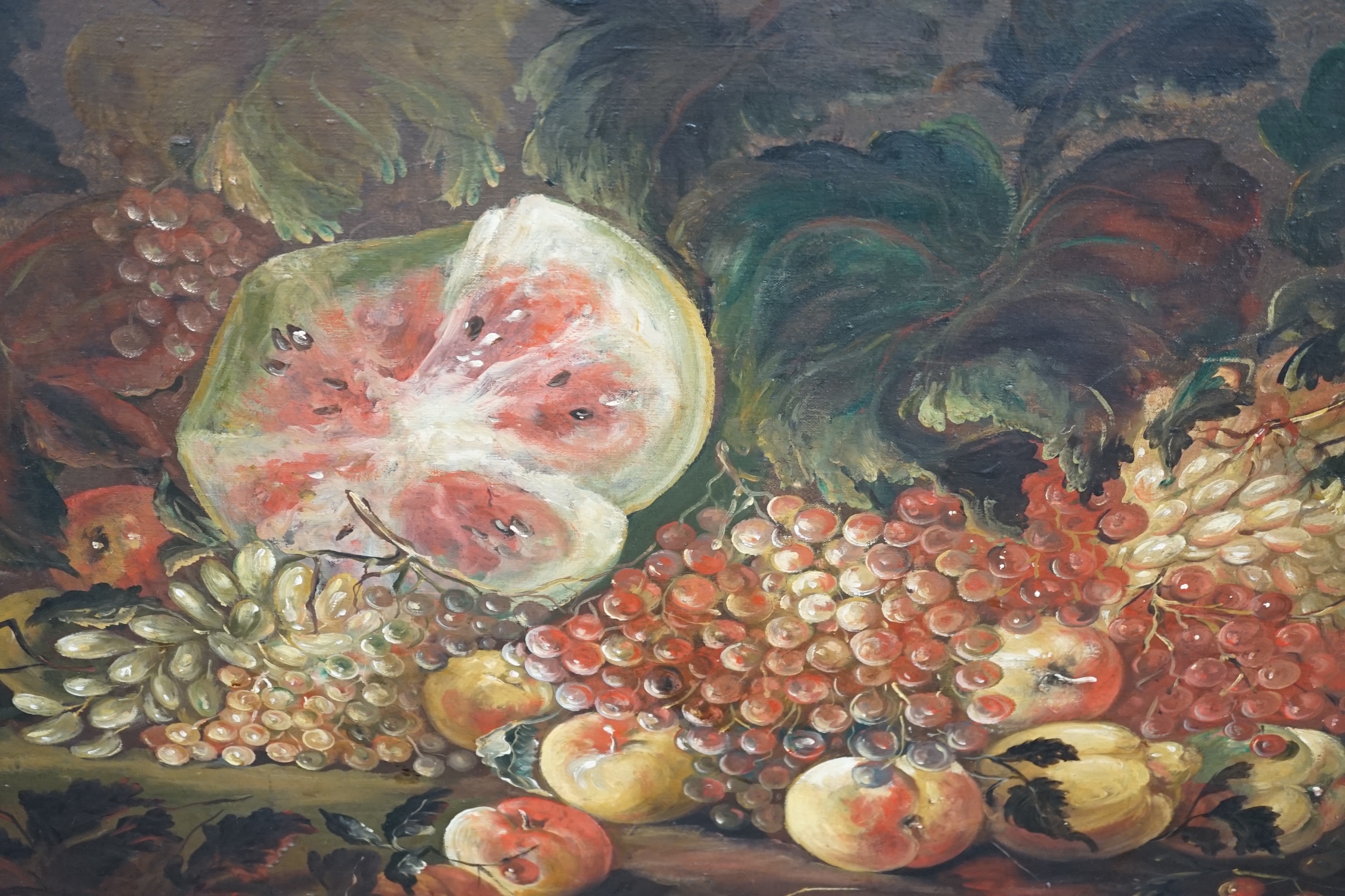 Continental School , Still life of fruit in the 17th century style, oil on canvas, 82 x 110cm